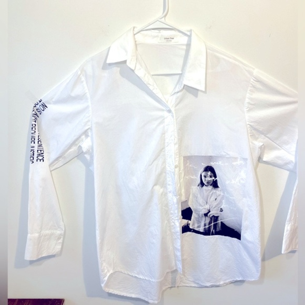90's Feminist Art to Wear Button up cotton linen girl graphic grunge punk steam